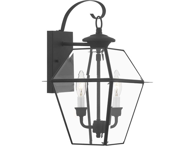 Livex Lighting 2281-04 Westover 2 Light Outdoor Black Finish Solid Brass Wall Lantern with Clear Beveled Glass