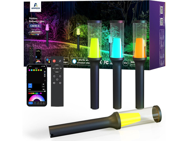 APPECK Pathway Lights Outdoor 800LM, RGBCW Low Voltage Landscape Lighting, Smart APP and Alexa Control, IP65 Waterproof, Color Changing Walkway...
