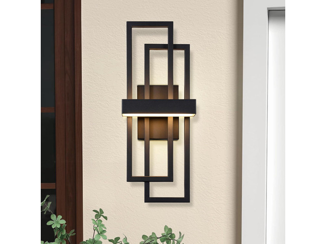 LamQee 20 Inch Modern Outdoor Wall Lights, Integrated LED 1000LM Exterior Lighting Fixture Dual Rectangle Outdoor Sconce, Black Metal Wall Mount...