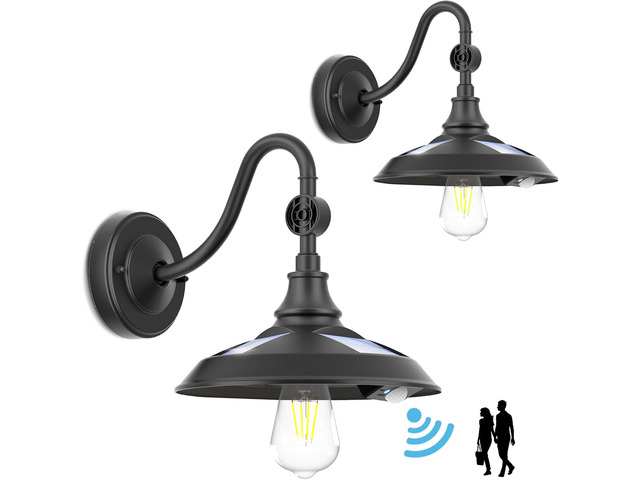LeiDrail Solar Barn Lights, Aluminum Rustic Vintage Solar Garage Lights with 3 Lighting Modes & Motion Sensor, Waterproof Outdoor Solar Gooseneck...