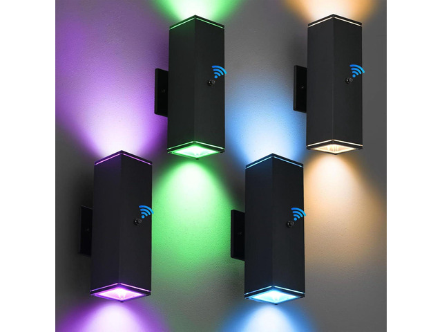 Outdoor Wall Lights 4 Pack, RGBCW Exterior Lighting Sconce,2700K-6500K Dimmable Smart Porch Lights Outdoor for House Patio Garage, Compatible with...