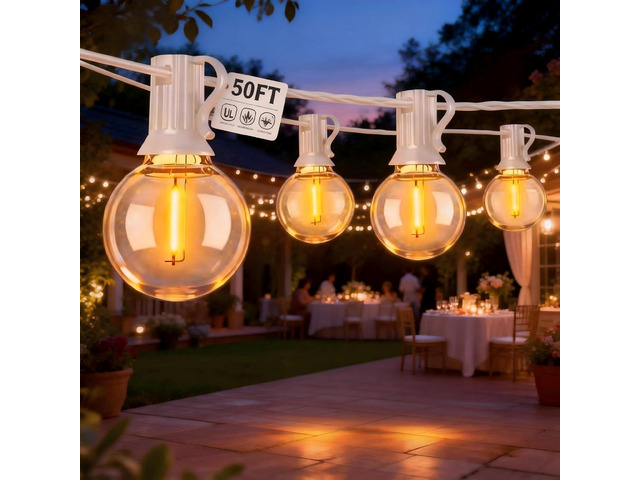 Abeja LED Outdoor String Lights, 50FT G40 Patio String Lights with 52 Dimmable Shatterproof Bulbs, Waterproof Backyard Outdoor Hanging Lights for...