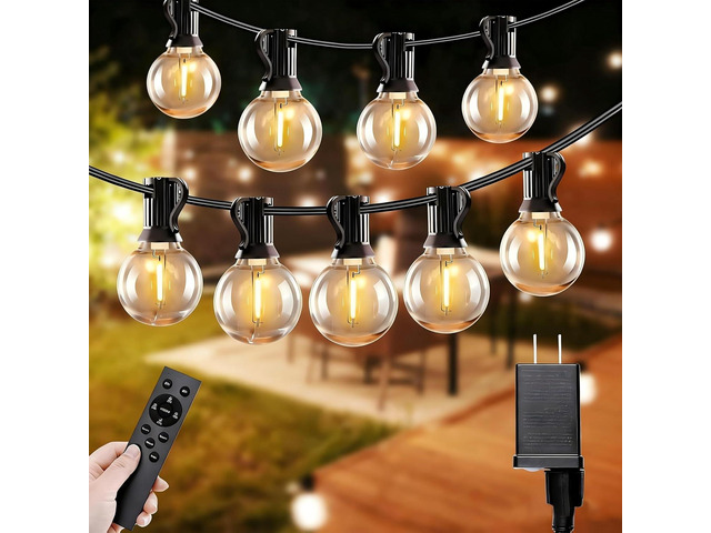 SANBEN Outdoor String Lights with Remote, 50ft 25 Bulbs Low Voltage(24V) Patio Lights, Dimmable & Timer, IP65 Waterproof, G40 LED Hanging Lights...
