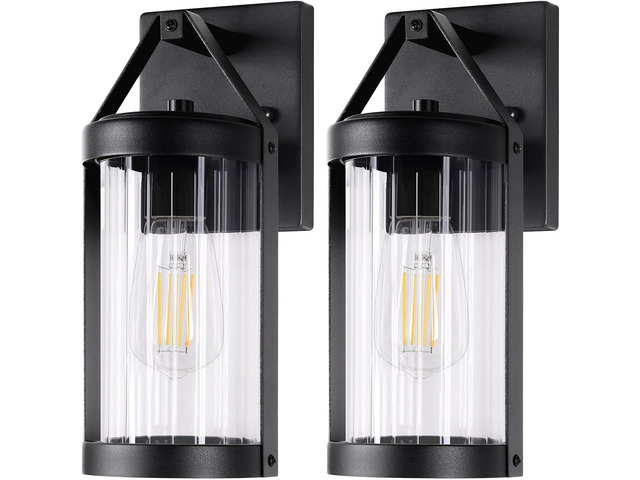 Brightever Outdoor Wall Light Fixtures, Waterproof Matte Black Exterior Wall Lantern Sconce Porch Lights, Outside Lighting with Clear Ribbed Glass...