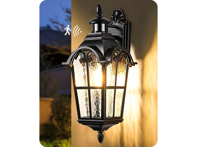 EDISHINE 20.2' Large Motion Sensor Outdoor Wall Lights, Dusk to Dawn Exterior Sconce with Water Ripple Glass, Waterproof Outside Porch Lighting...