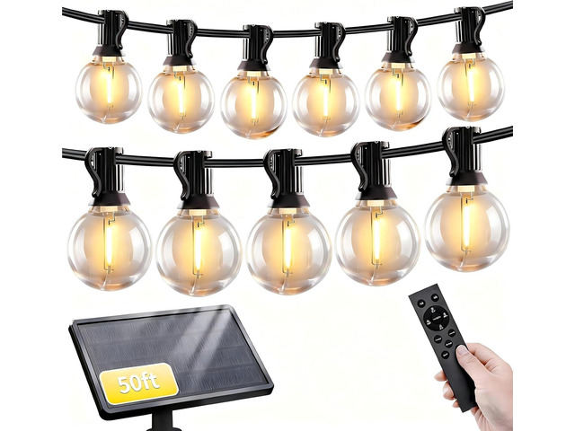 SANBEN Solar String Lights Outdoor with Remote, 50ft 25 Bulbs Solar Powered Patio Lights Waterproof, Dimmable & Timer, G40 LED Solar Lights for...