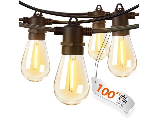 addlon 100FT Outdoor String Lights LED Waterproof Patio Lights with 32 Edison Dimmable Bulbs Shatterproof Hanging Lights for Outside Cafe Bistro...