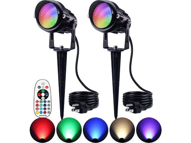 SUNVIE 2-Pack RGBW Spotlight Outdoor 12W LED Color Changing Landscape Lights with Remote Control 120V RGB Landscape Lighting Waterproof Spot Lights...