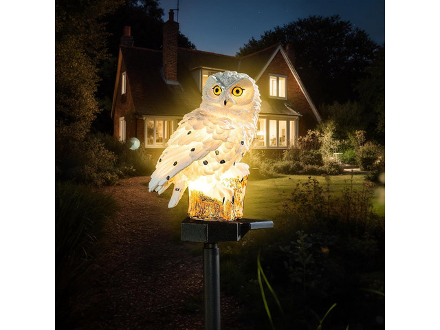 Garden Solar Light Outdoor Decor, Solar LED Light with Stake, Waterproof for Walkway Courtyard Party Decoration, White and Black Owl