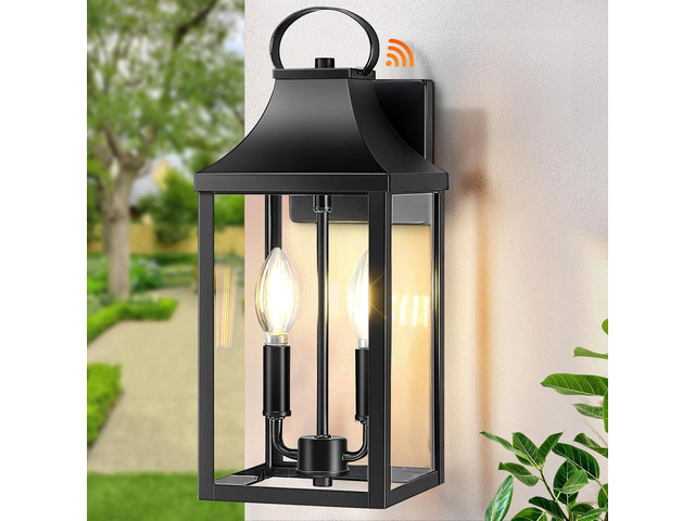15' Dusk to Dawn Black Outdoor Wall Lantern 2-Light, Outside Modern Wall Sconce Light Fixture, Industrial Porch Light with E12 Sockets, Waterproof...