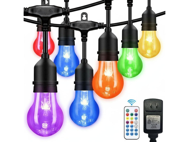 96FT Solar Outdoor String Lights, 30 Shatterproof Edison Bulbs, Dimmable Color Changing RGB LED Patio Lights with 2 Remote Controllers. Perfect for...