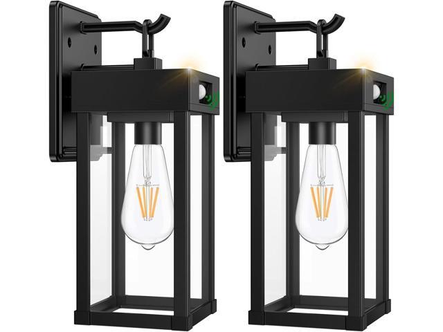 2 Pack Outdoor Solar Wall Light Fixtures With Dusk To Dawn Sensor,Large Size Black Outdoor Wall Lights with 3Lighting Modes,Exterior Waterproof...