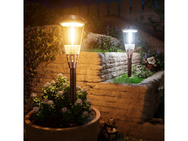 BITPOTT Solar Pathway Lights Outdoor, 8 Pack Bright 2-in-1 Warm & Cold Solar Lights Outdoor, IP65 Waterproof Garden Lights Solar Powered Walkway...