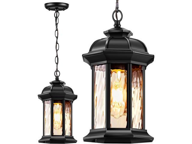 VIANIS Outdoor Pendant Lights for Porch Lantern, Black Exterior Hanging Lights Fixtures with Adjustable Chain, Modern Outside Hanging Lighting with.