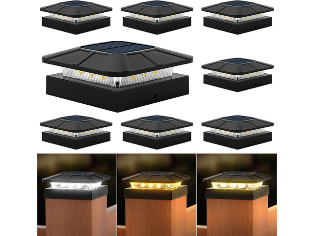 4x4 Solar Post Cap Lights Outdoor [8 Pack Waterproof IP65], 3 Lighting Modes for Fence Deck Patio Garden Decor, Dusk-to-Dawn Solar Powered Post...
