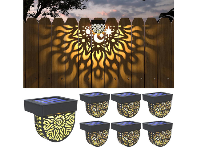 Gardsee Solar Fence Lights 6 Pack Solar Deck Lights Waterproof LED Solar Powered Step Light Wall Lights Outdoor Decorations Warm Yellow Light...