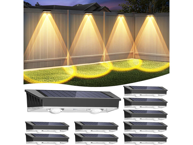 Solar Fence Lights Outdoor, 10 Pack Warm/Neutual/Cool White Fence Lights Solar Powered with 2 LED, IP65 Waterproof, Deck Lighting for Backyard,...