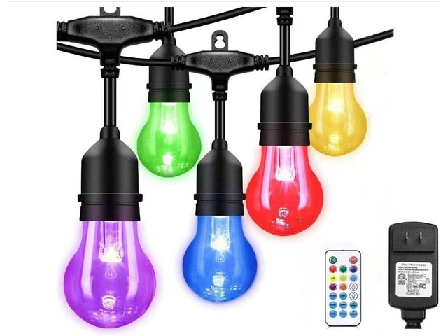 Auroraworld 48FT RGB Outdoor String Lights, Dimmable Color Changing Waterproof LED Patio Lights with Remote & E26 Shatterproof Edison Bulbs for...