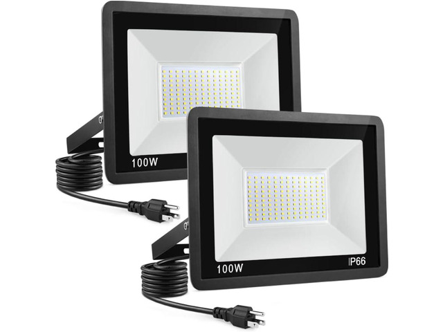 100W LED Flood Light Outdoor, 2Pack 10000LM Super Bright, IP66 Waterproof Outside Work Lights, 6500K Daylight White Security Lights, Plug in Flood...