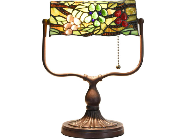 Bieye L10764 Grape Tiffany Style Stained Glass Banker Desk Lamp for Reading Working, 14-inches Tall
