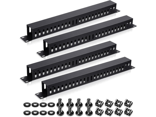 Leinuosen 4 Pcak 1U 19'' Cable Manager 24 Slot Horizontal Rack Mount Wire Management Server Rack Management Metal Finger Duct Wire Organizer with...