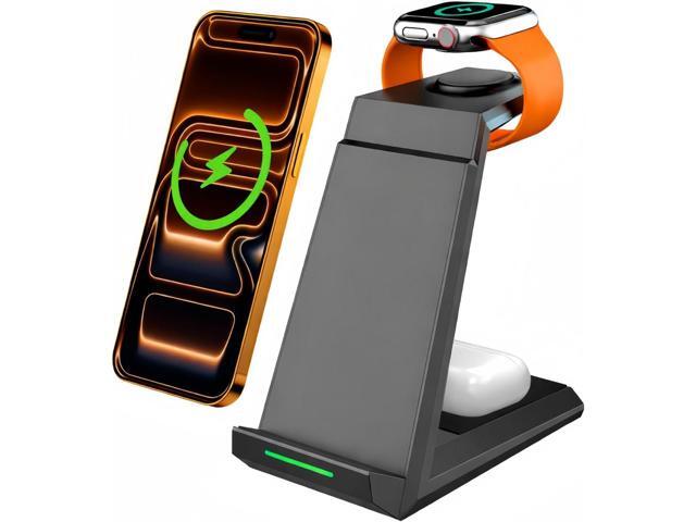 Wireless Charging Station for iPhone - ADADPU 3 in 1 Charger Stand for iPhone 17 16 15 14 13 12 11 Pro Max XR 8 Plus, for Apple Watch...