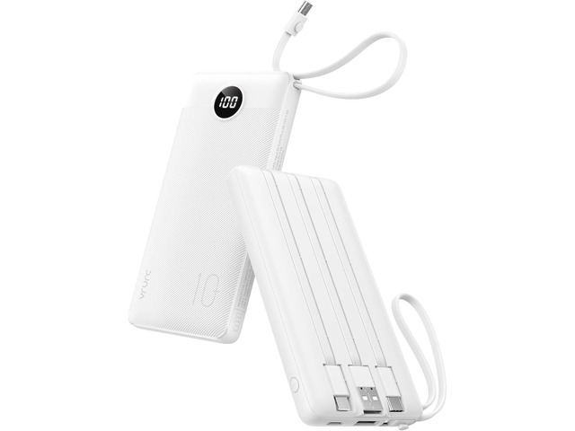 VRURC Portable Charger Built in 4 Cables, Slim Power Bank 10000mAh Multi Devices Charging Bank with Lanyard, USB C Battery Pack for All Cell...