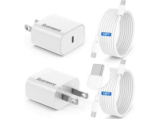 2-Pack 20w USB C Charger for iPhone 17 Air/16/15/Pro Max with Long 10ft USB C to C Cable,iPhone Charger Fast Wall Charger Block Compatible with...