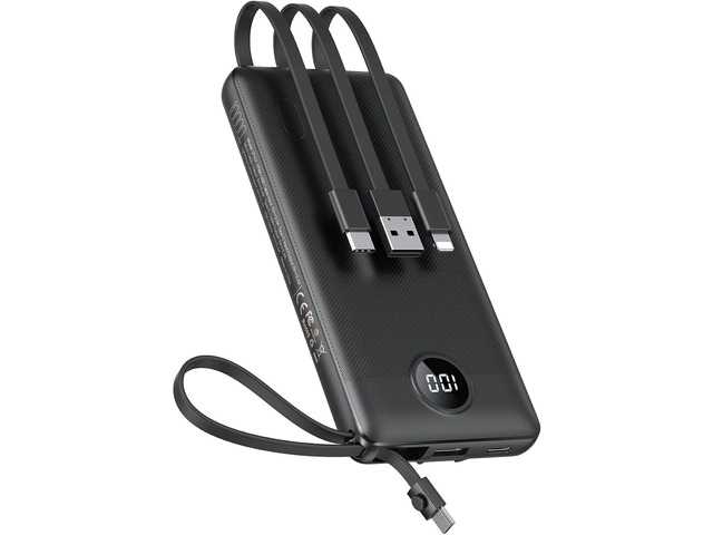 VEEKTOMX 10000mAh Portable Charger with 4 Built-in Cables Slim Power Bank, USB-C Battery Pack with iPhone & Micro USB, TSA Approved Travel...