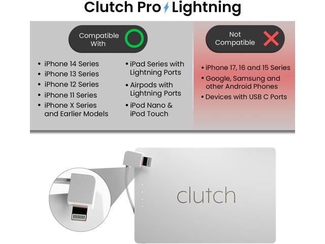 Clutch Pro World's Thinnest iPhone Charger Portable Power Bank 5000mAh Magnetic Built-in Lightning Cable TSA Approved Travel Charger iPhone 14...