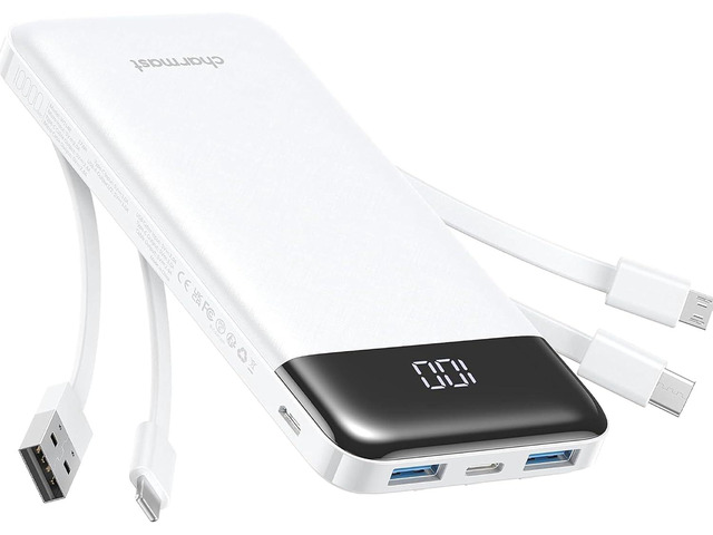 charmast Portable Charger with Reinforced Built-in 4 Cables,10000mAh Power Bank Travel Essentials 6 Outputs 3 Inputs 3A Fast Charging Compatible...