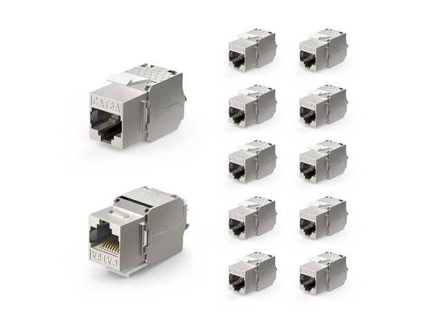 VCE RJ45 Cat6A Shielded Keystone Jacks 12-Pack, 10Gbps Easy Toolless Modular Jacks PoE for 23 to 26 AWG Solid or Stranded S/FTP Ethernet Cable