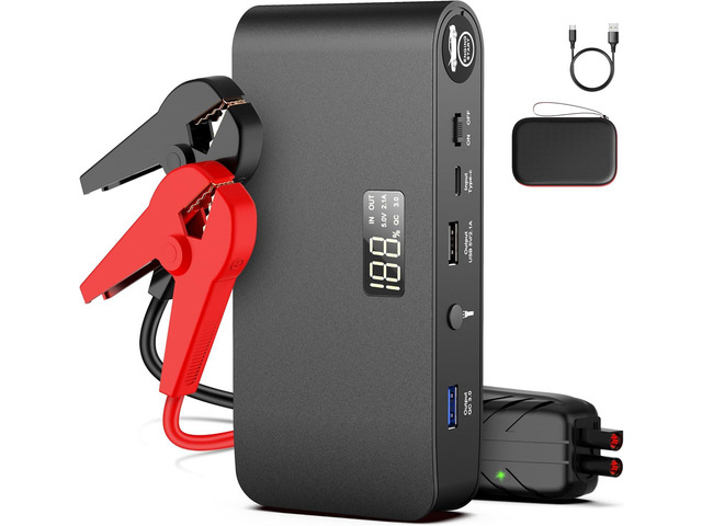 BOOKOO Car Battery Jump Starter 4000A,16000mAh Portable Battery Jumper Cables for Car 8L Gas 7L Diesel Engines,Jump Box with USB QC 3.0 PD 18W Fast...