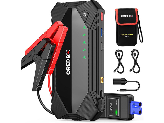 GREPRO Jump Starter (10L Gas & 8.0L Diesel Engines), 3000A Car Battery Jump Starter Battery Pack,12V Booster, Jump Box with Jumper Cables, Car...