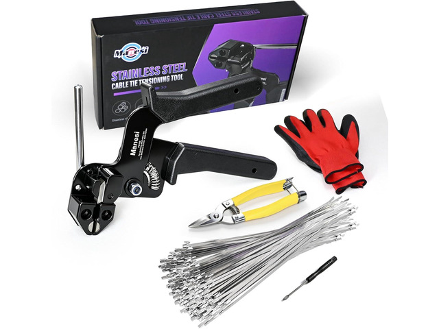 106PCS Heavy Duty 304 Stainless Steel Cable Tie Gun Kit, Includes 100PCS 11.8 Inch Metal Zip Ties, Self-Locking, UV & Corrosion Resistant, for...