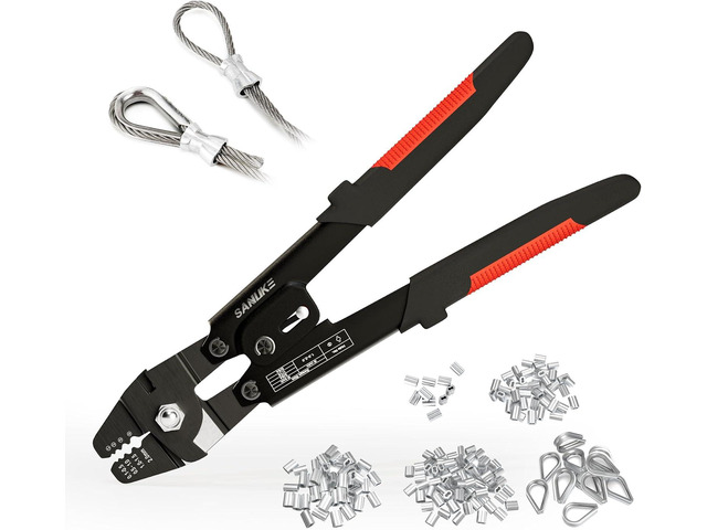 Sanuke Wire Rope Crimping Tool Kit, Up to 2.0mm Swaging Tool for 3/64 1/16 5/64 inch Sleeves, Wire Rope Crimper with 140pcs Sleeves and 10pcs...