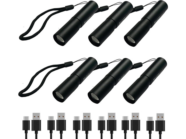 Rechargeable LED Flashlights, 6pcs USB Zoomable Rechargeable Flashlight Waterproof LED Flashlight, High Lumens 3 Mode XPE Rechargeable Flash...