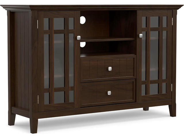SIMPLIHOME Bedford TV Stand - 53 inch Wide Solid Wood Tall Media Console in Dark Tobacco Brown, Transitional Entertainment Center for Living Room...