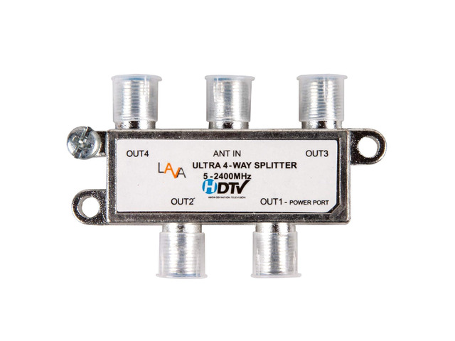 LAVA 4 Way High Performance Coax Cable Splitter, 5-2400 MHz, RG6 Compatible, Works with HD TV, Satellite, High Speed Internet, Amplifier, Antenna...