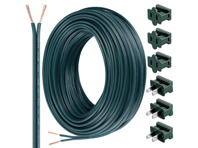 SPT-1 100 ft 18/2 Wire with 6 Plugs 18 AWG Wire for LED Lighting Strip Lamp, Lamp Extension Cable, Residential Outdoor Commercial Industrial, Green