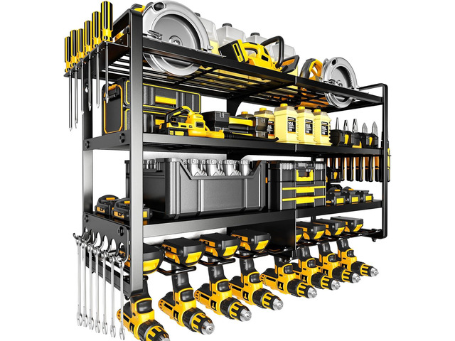 POKIPO Large Power Tool Organizer Wall Mount,4 Layers Heavy Duty Metal Loads 400lbs,Power Tool Shelf Battery Storage with 8 Cordless Drill...