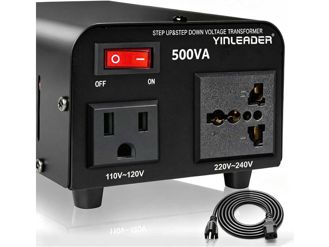 500W Voltage Transformer Power Converter 110V to 220V, 220V to 110V Yinleader Step Up/Down Converter 110/120 Volt - 220/240 Volt w/US Power Cord...