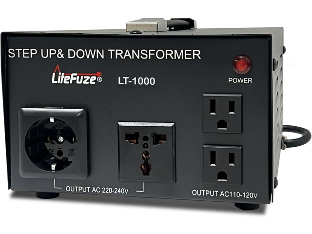LiteFuze LT Series 1000 Watt Voltage Converter Transformer Step Up/Down - 110v to 220v / 220v to 110v Power Converter - Fully Grounded Cord -...