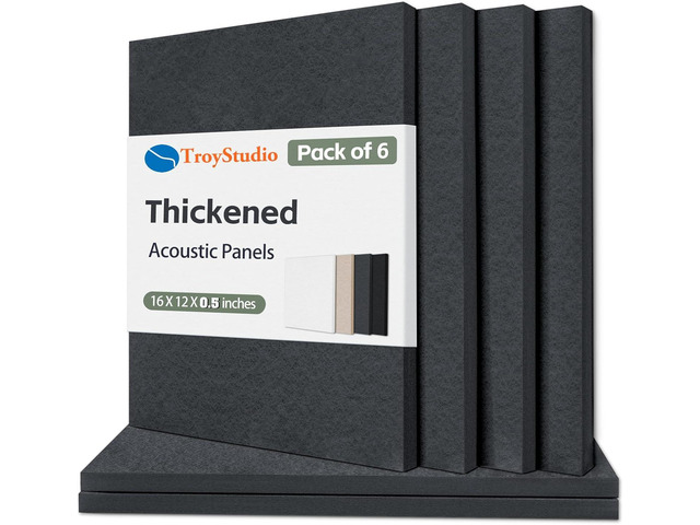 TroyStudio Thickened Acoustic Panels, 16 x 12 x 0.5 Inches Pack of 6 Felt Wall Decor Tiles Sound Absorbing Board, Noise Reverb Echo Dampening...