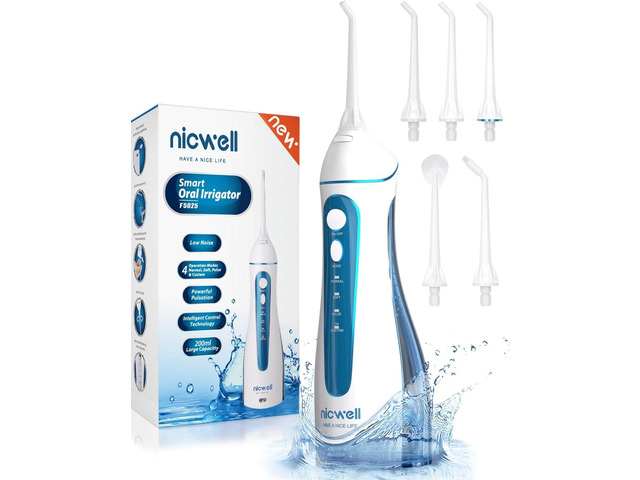 Nicwell Water Dental Flosser Pick for Teeth: 4 Modes Cordless Portable Rechargeable Oral Irrigator IPX7 Waterproof Cleaner Pik Deep Cleaning...