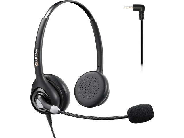Arama Cordless Phone Headset with Microphone, 2.5mm Jack Telephone Headset for Office Landline, Noise-Cancelling Mic & Volume Control, Wired...