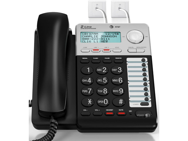 AT & T ML17929 2-Line Corded Speakerphone with Caller ID/Call Waiting, Black - Built-in Speakerphone, 3-Way Conferencing, Headset Compatible