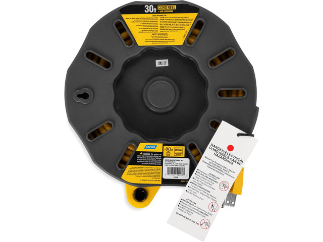 Camco 30-Ft 10 Amp RV Extension Cord Reel - Rated for 125V / 1,250W - Features 4 125V Electrical Outlets & 2 USB Ports - Includes On/Off Switch &...