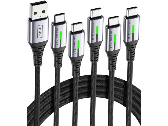 INIU USB to C Cable Fast Charging, [5 Packs, 1.6FT+3.3FT2+6.6FT2] 3.1A Type C Cords, Nylon USB-C Phone Charger Cables for iPhone 16, Samsung S21,...