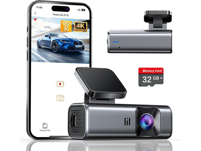 galphi 4K Dash Cam Front, 5GHz WiFi, 32GB Card Included, Mini Dashcam Screen-Free, APP Control, 160° Wide Angle, G-Sensor, Loop Recording, 24H...